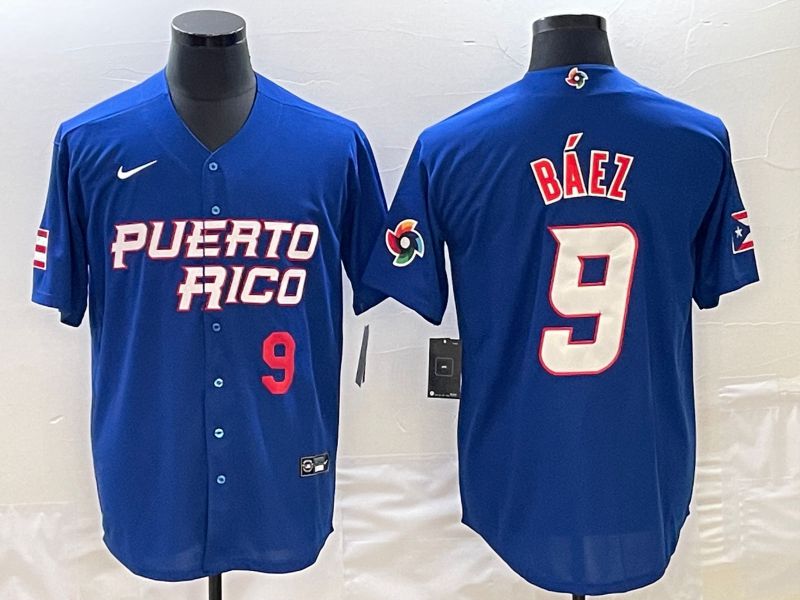 Men 2023 World Cub Puerto Rico #9 Baez Blue Nike MLB Jersey4